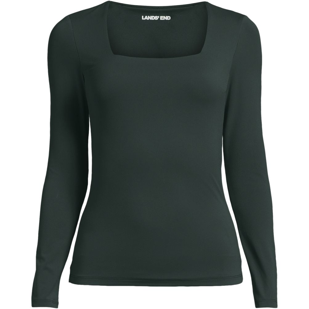 Women's Long Sleeve Tugless Double Layer Square Neck Knit