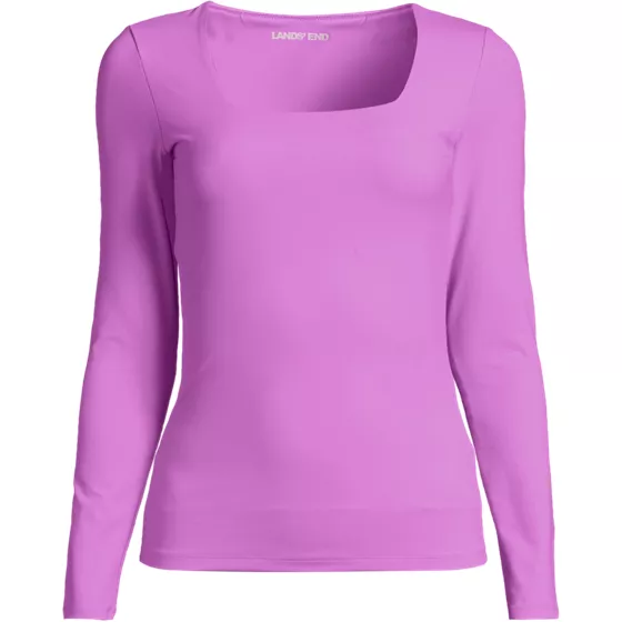 Women's Long Sleeve Tugless Double Layer Square Neck Knit Top - primary