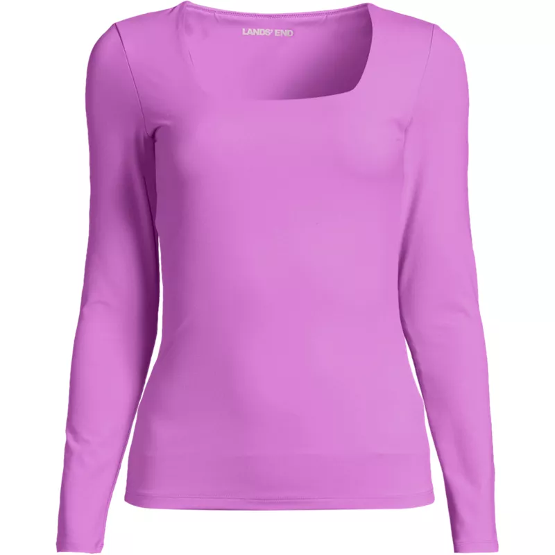 Women's Long Sleeve Tugless Double Layer Square Neck Knit Top, Front
