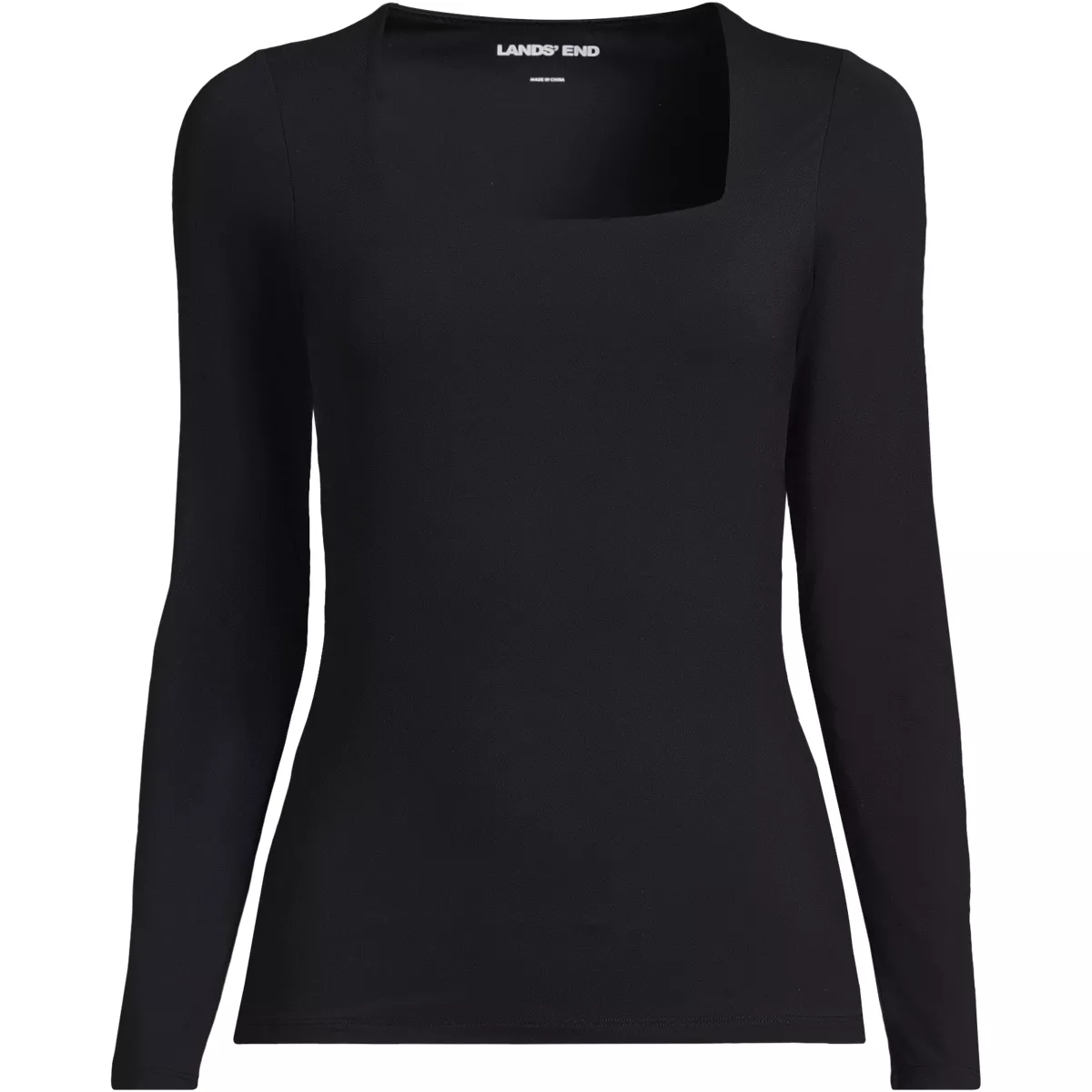 Women's Long Sleeve Tugless Double Layer Square Neck Knit Top