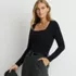 Women's Long Sleeve Tugless Double Layer Square Neck Knit Top, alternative image