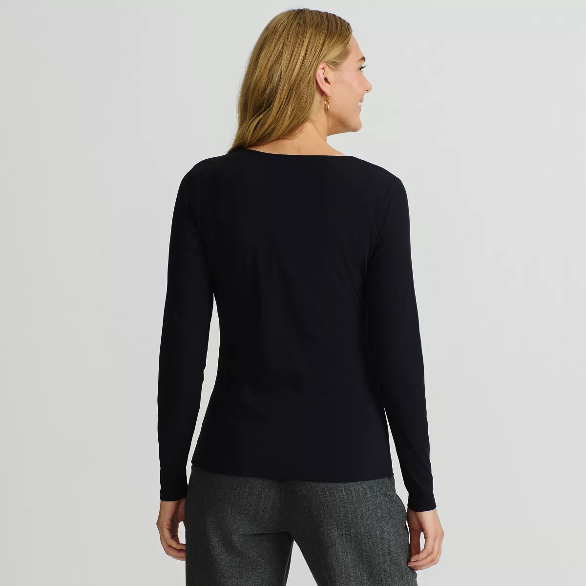 Women's Long Sleeve Tugless Double Layer Square Neck Knit Top