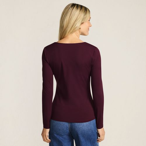 Women's Long Sleeve Tugless Double Layer Square Neck Knit Top - image 2