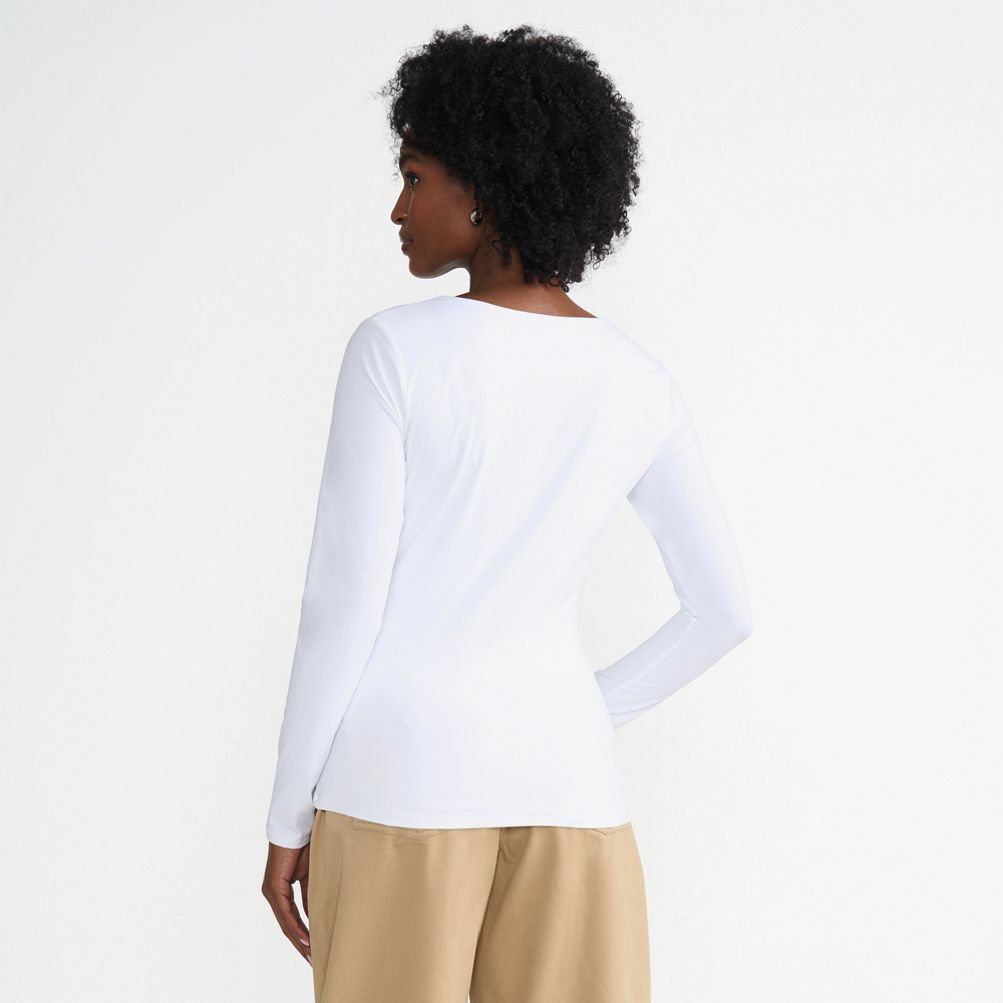Women's Long Sleeve Tugless Double Layer Square Neck Knit