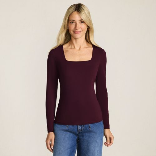Women's Long Sleeve Tugless Double Layer Square Neck Knit Top - image 3