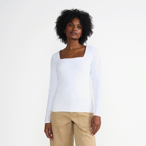 Women's Long Sleeve Tugless Double Layer Square Neck Knit Top, Front