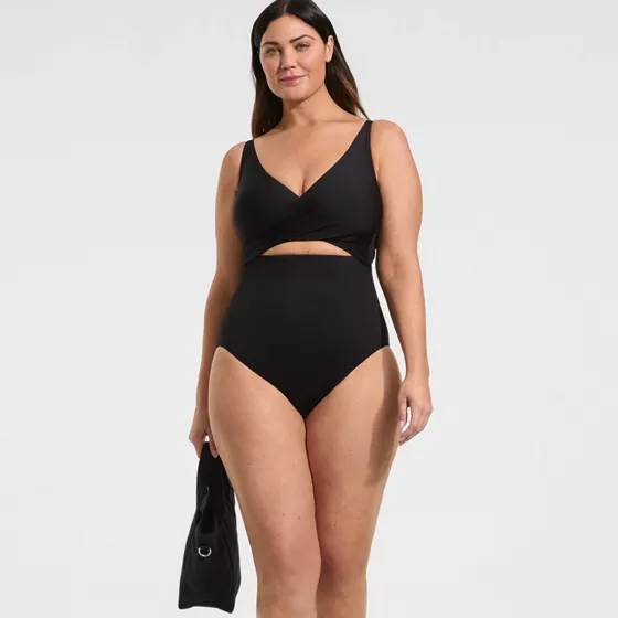 Women's Plus Size Wrap Monokini High Leg One Piece Swimsuit - primary