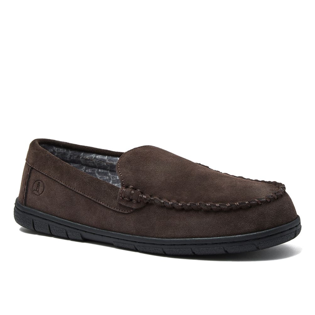 Men s Flannel Lined Suede Slip On Moccasin Slippers Lands End