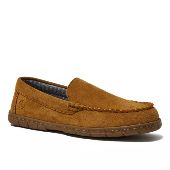 Men's Flannel Lined Suede Slip On Moccasin Slippers - primary