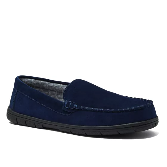 Men's Flannel Lined Suede Slip On Moccasin Slippers - primary