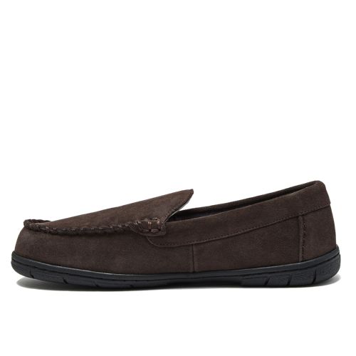Men's Flannel Lined Suede Slip On Moccasin Slippers, alternative image