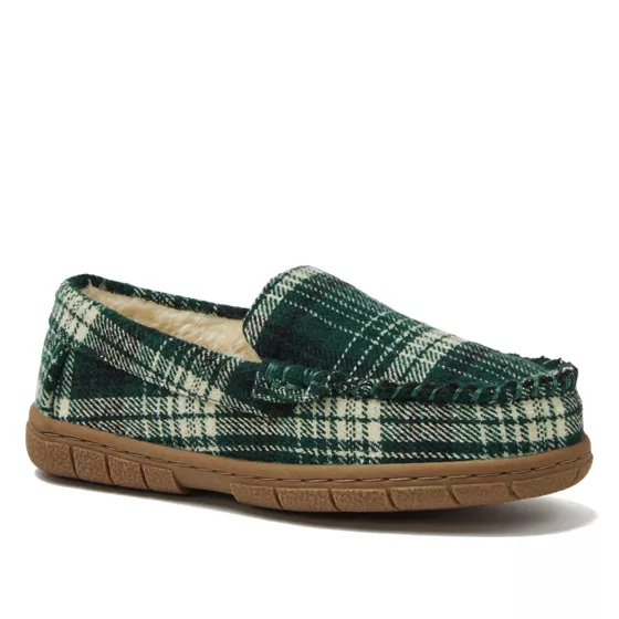 Kids Fuzzy Lined Plaid Moccasin Slippers - primary