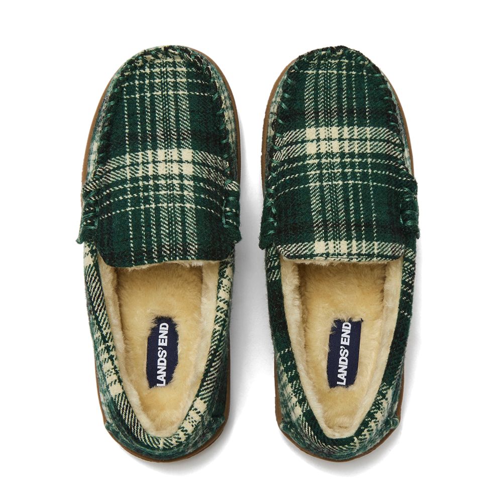 Kids Fuzzy Lined Plaid Moccasin Slippers | Lands display picture 2
