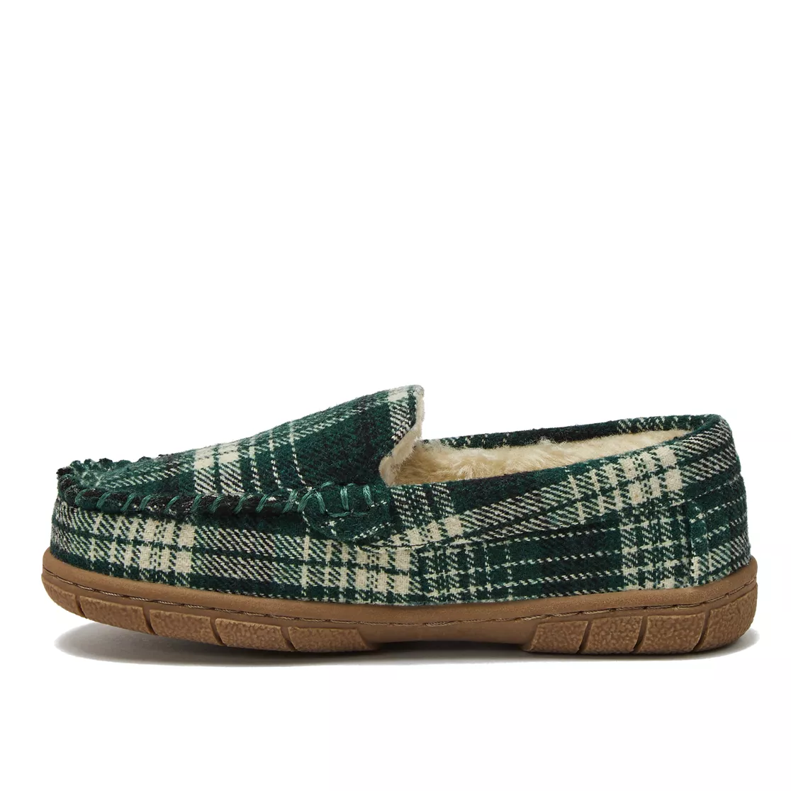 Kids Fuzzy Lined Plaid Moccasin Slippers