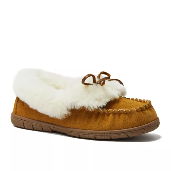 Women's Fluffy Lined Indoor Outdoor Moccasin Slippers - primary