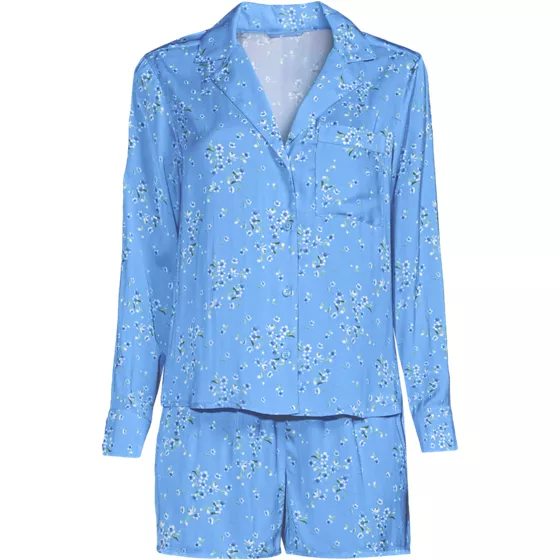 Women's Matte Satin 2 Piece Pajama Set - Long Sleeve Top and Shorts - primary