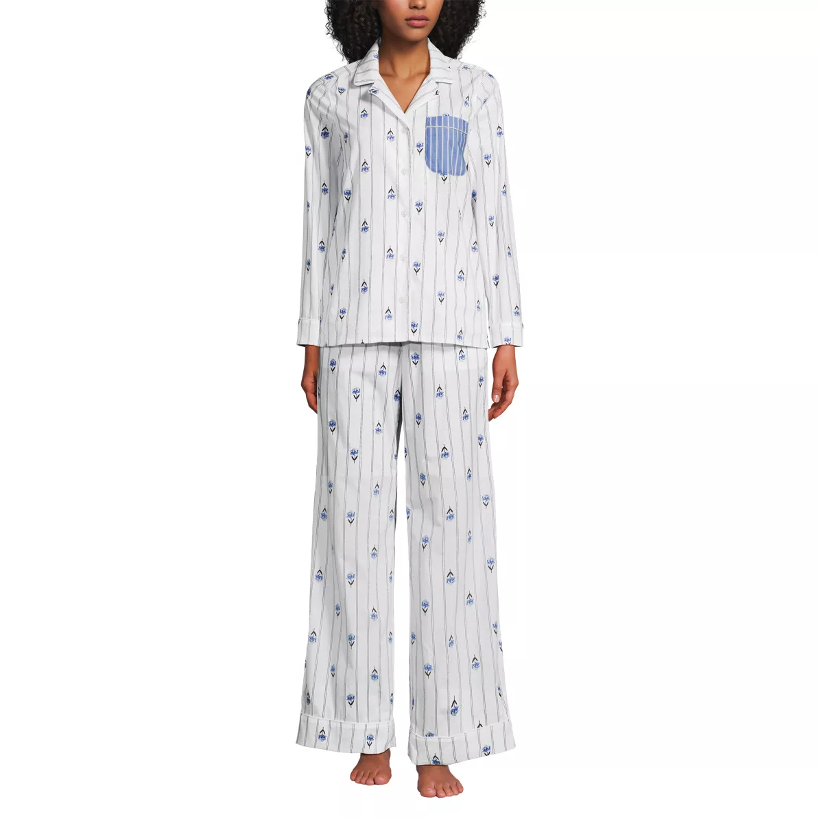 Women's Cotton Poplin 2 Piece Pajama Set - Long Sleeve Top and Pants