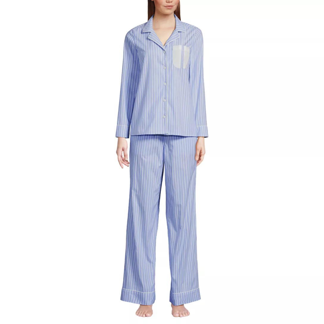 Women's Cotton Poplin 2 Piece Pajama Set - Long Sleeve Top and Pants