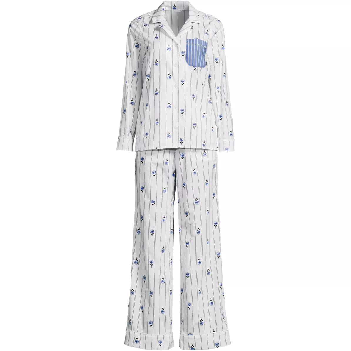 Women's Cotton Poplin 2 Piece Pajama Set - Long Sleeve Top and Pants