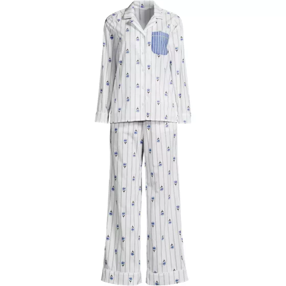 Women's Plus Size Cotton Poplin 2 Piece Pajama Set - Long Sleeve Top and Pants - primary