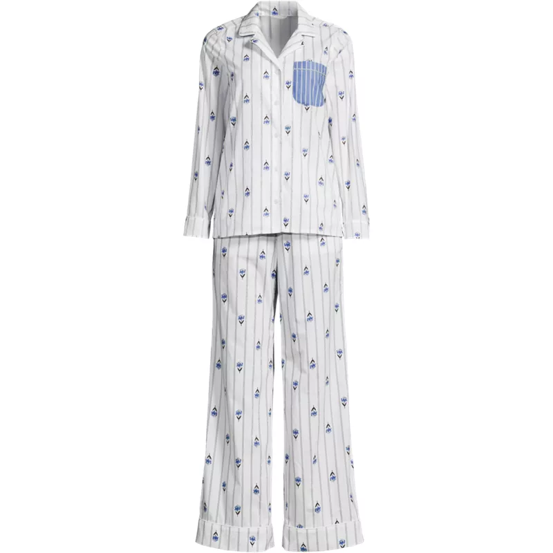 Women's Plus Size Cotton Poplin 2 Piece Pajama Set - Long Sleeve Top and Pants, Front
