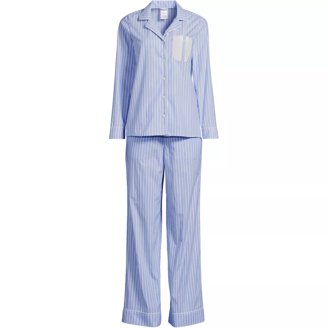 Women's Cotton Poplin 2 Piece Pajama Set - Long Sleeve Top and Pants