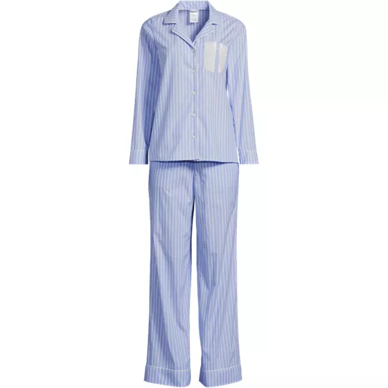 Women's Cotton Poplin 2 Piece Pajama Set - Long Sleeve Top and Pants - primary