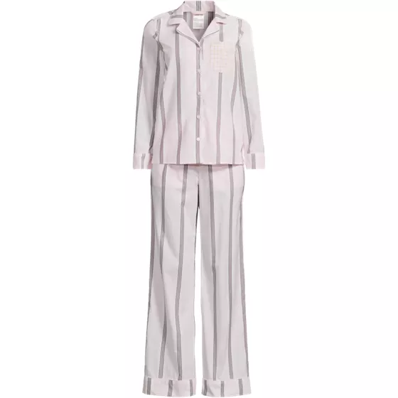 Women's Petite Cotton Poplin 2 Piece Pajama Set - Long Sleeve Top and Pants - primary