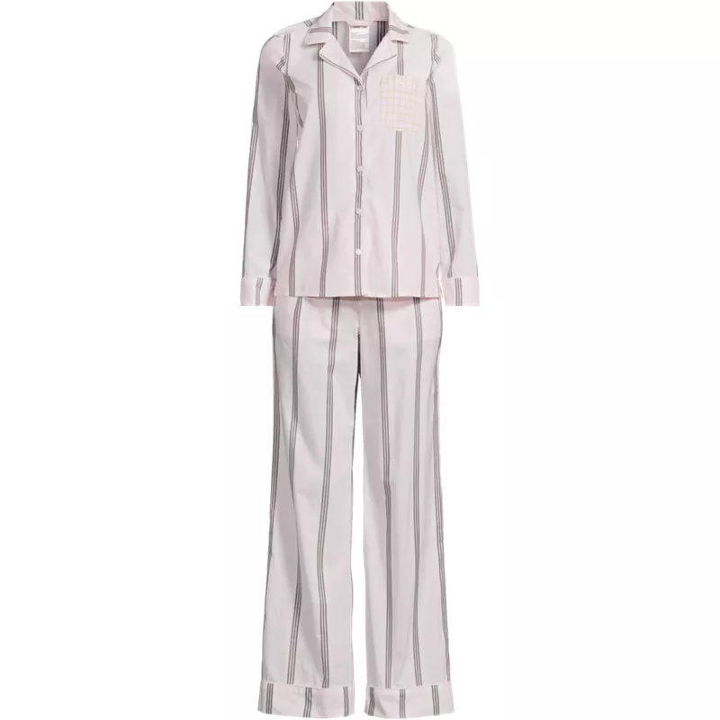 Women's Cotton Poplin 2 Piece Pajama Set - Long Sleeve Top and Pants, Front