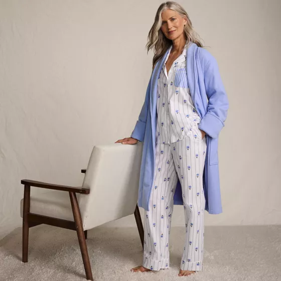 Women's Cotton Poplin 2 Piece Pajama Set - Long Sleeve Top and Pants - primary
