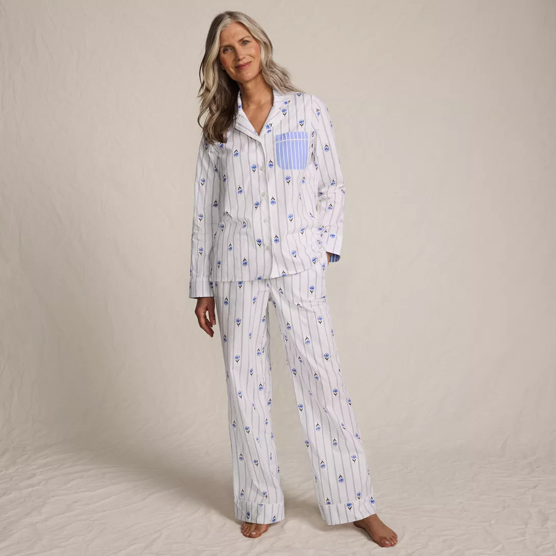 Women's Cotton Poplin 2 Piece Pajama Set - Long Sleeve Top and Pants