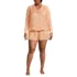 Women's Plus Size Matte Satin 2 Piece Pajama Set - Long Sleeve Top and Shorts, Front