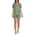 Women Linen 2 Piece Pajama Set - Short Sleeve Top and Shorts, Front