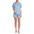Women Linen 2 Piece Pajama Set - Short Sleeve Top and Shorts, Front