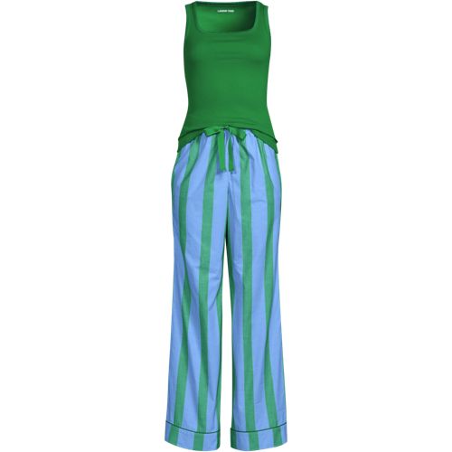 売れ筋商品|||ランズエンド カットソー トップス レディース Women's Knit Cotton Poplin 2 Piece Pajama Set - Tank Top and Pants Brisk blue wide strip Women's Knit Cotton Poplin 2 Piece Pajama Set - Tank Top and