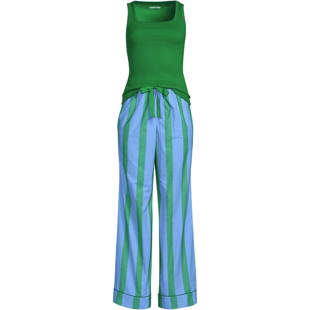 Women's Knit Cotton Poplin Piece Pajama Set Tank Top and Pants