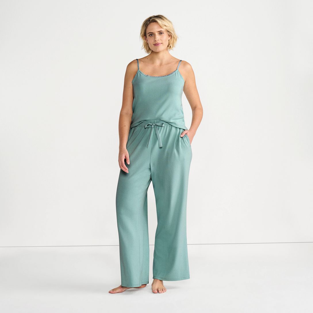 Women's Pointelle 2 Piece Pajama Set - Cami and Wide Leg Pants