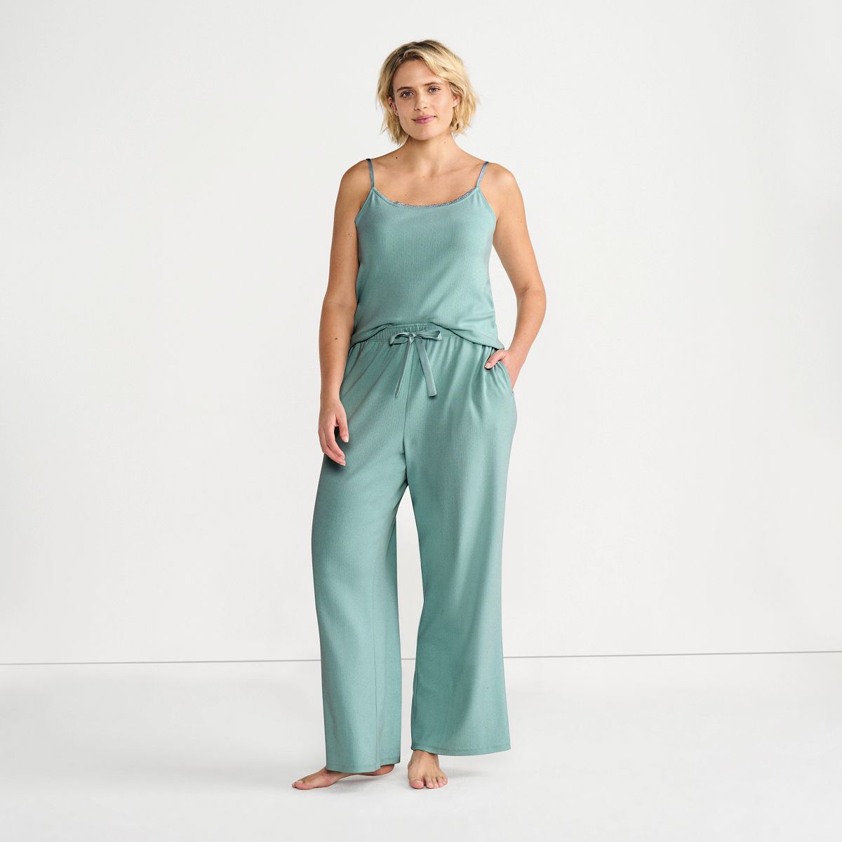 Women's Pointelle 2 Piece Pajama Set - Cami and Wide Leg Pants