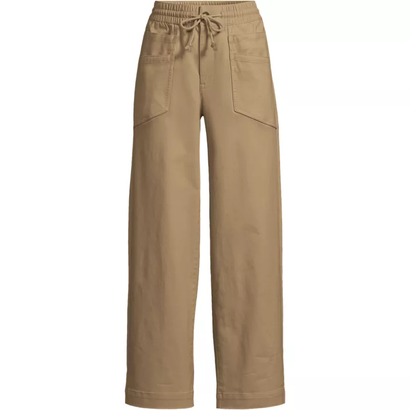 Women's Plus Size Herringbone Chino High Rise Relaxed Straight Drawstring Ankle Pants, Front