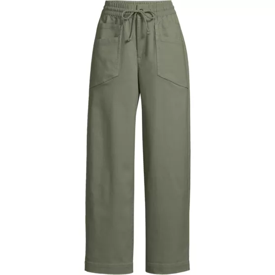 Women's Herringbone Chino High Rise Relaxed Straight Drawstring Ankle Pants - primary