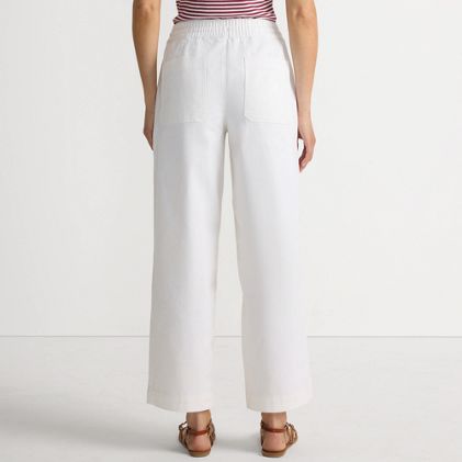 Women's Herringbone Chino High Rise Relaxed Straight Drawstring Ankle Pants - image 1