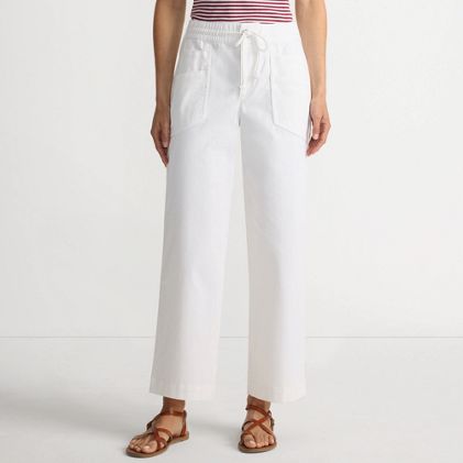 Women's Herringbone Chino High Rise Relaxed Straight Drawstring Ankle Pants - image 2