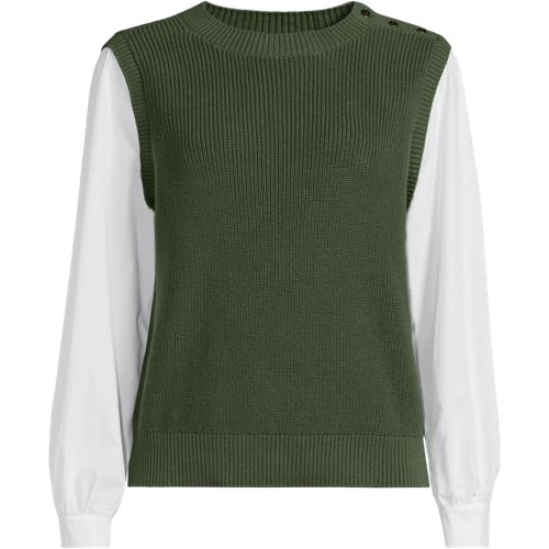 Women's Drifter Shaker Button Shoulder Sweater Vest with Poplin Sleeves
