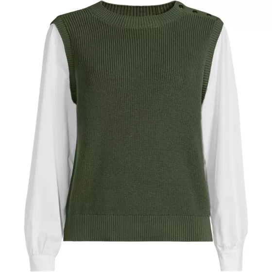 Women's Drifter Shaker Button Shoulder Sweater Vest with Poplin Sleeves - primary