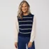 Women's Drifter Shaker Button Shoulder Sweater Vest with Poplin Sleeves, Front