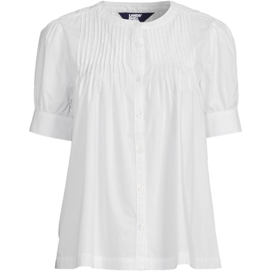 Women's Poplin Elbow Sleeve Pintuck Button Front Top