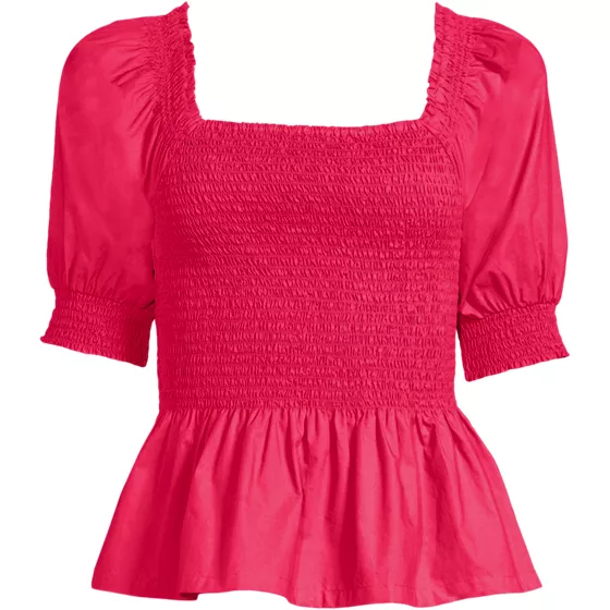 Women's Plus Size Poplin Elbow Sleeve Smocked Top - primary