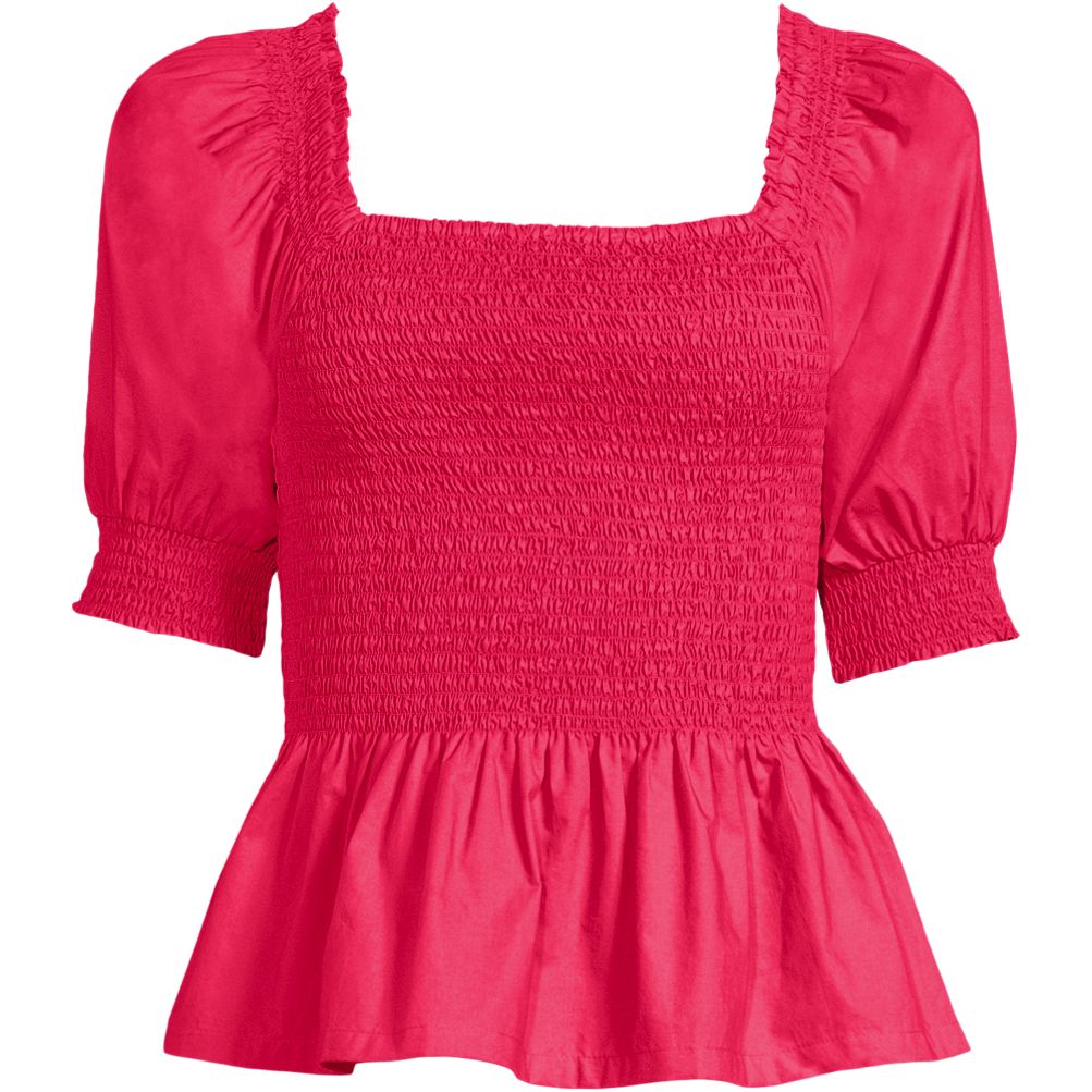 Women's Poplin Elbow Sleeve Smocked Top | Lands' End