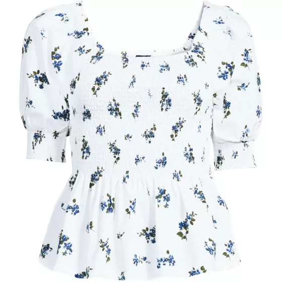 Women's Poplin Elbow Sleeve Smocked Top - primary