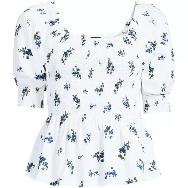 Women's Poplin Elbow Sleeve Smocked Top, Front